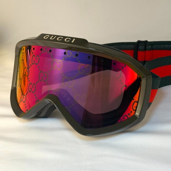 Gucci Accessories - GUCCI Mirrored Ski Mask Goggles SHINY SOLID DARK GREEN with logo unisex
